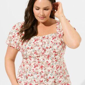 Torrid Peplum Challis Puff Short Sleeve Top